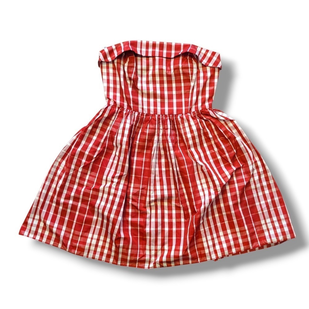 Vineyard Vines Strapless Red Gingham Dress Size 0 Boned Flare Mini
